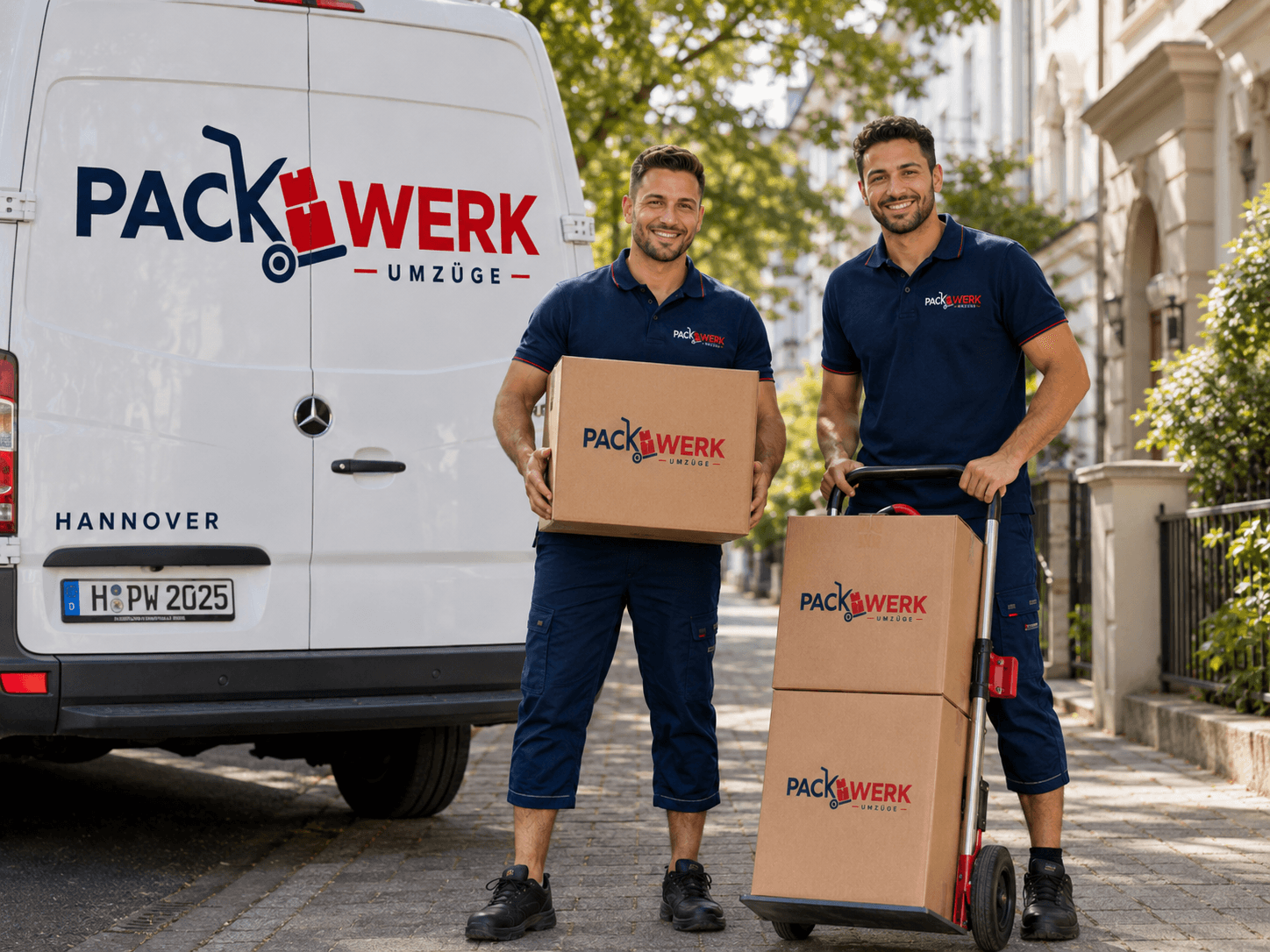 PackWerk Umzugsteam mit Transporter und Umzugskartons in Hannover